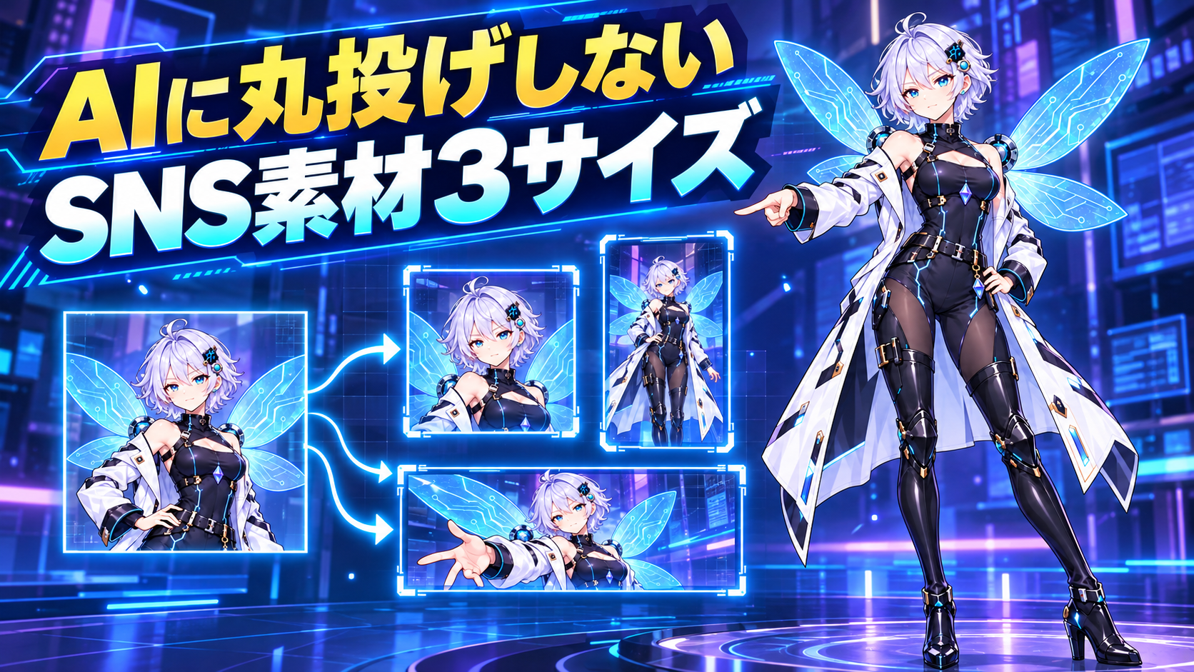 公式リズがFirefly AIアシスタントでSNS素材を作るを案内するイラスト
